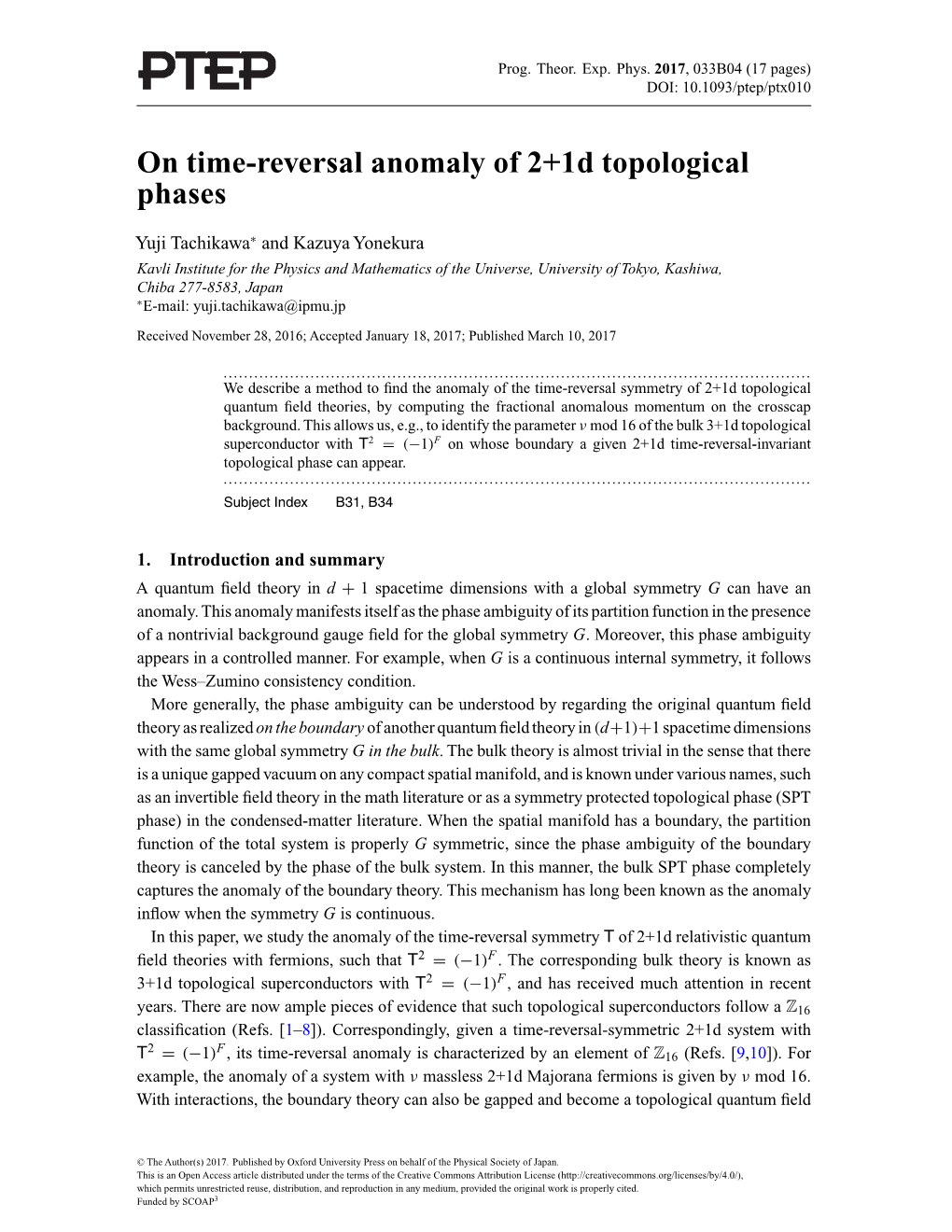 On Time-Reversal Anomaly of 2+1D Topological Phases