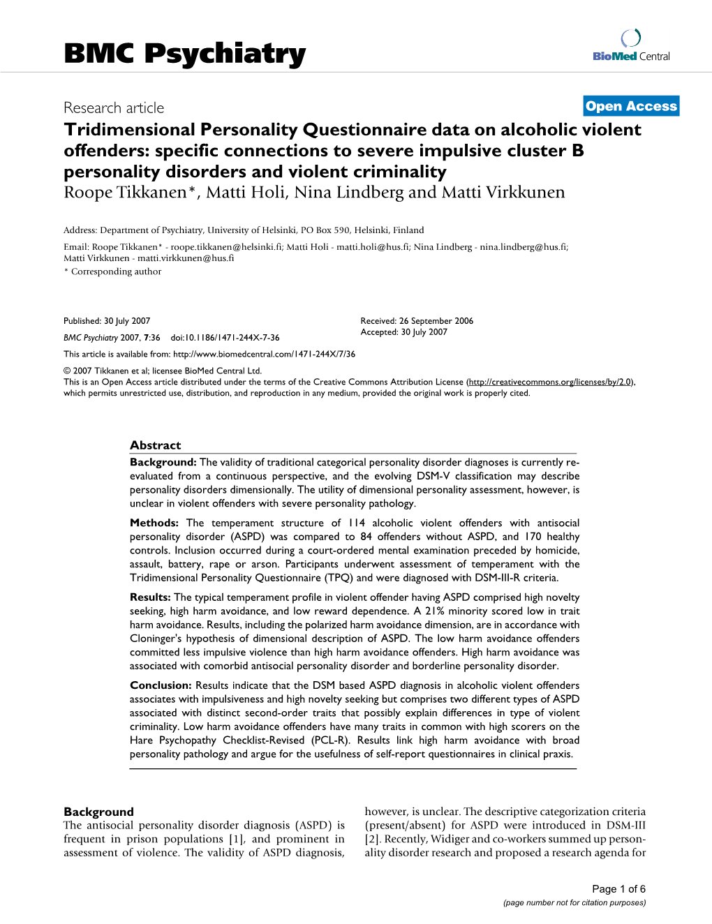 Tridimensional Personality Questionnaire Data on Alcoholic