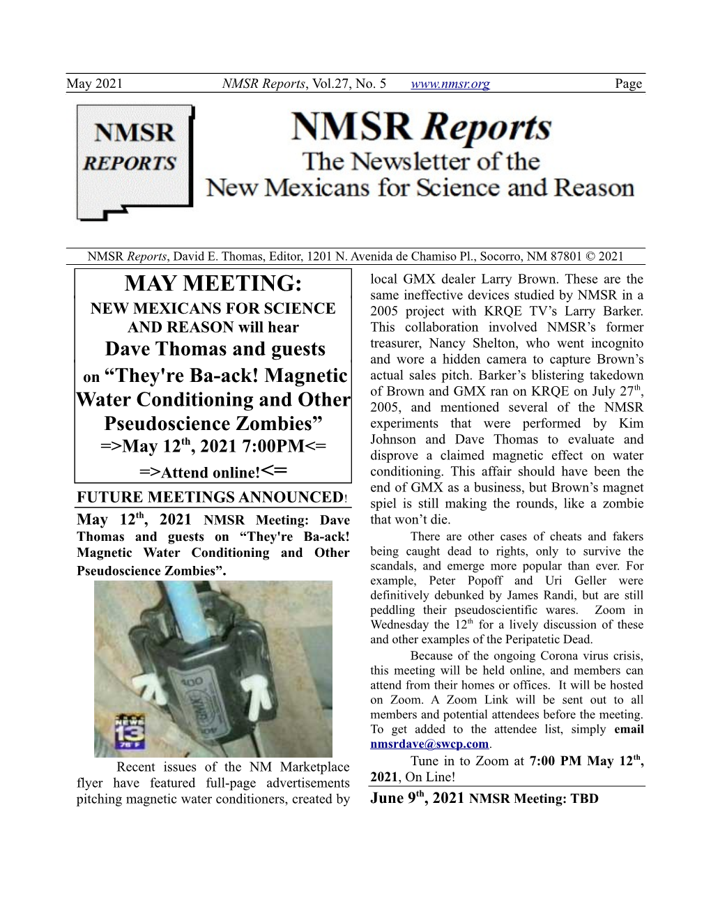 May 2021 NMSR Reports, Vol.27, No