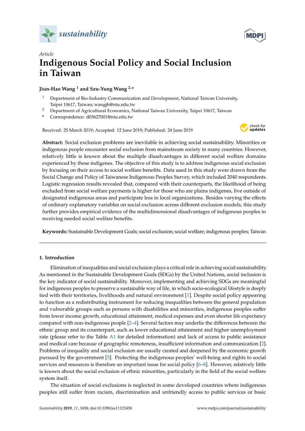 Indigenous Social Policy and Social Inclusion in Taiwan