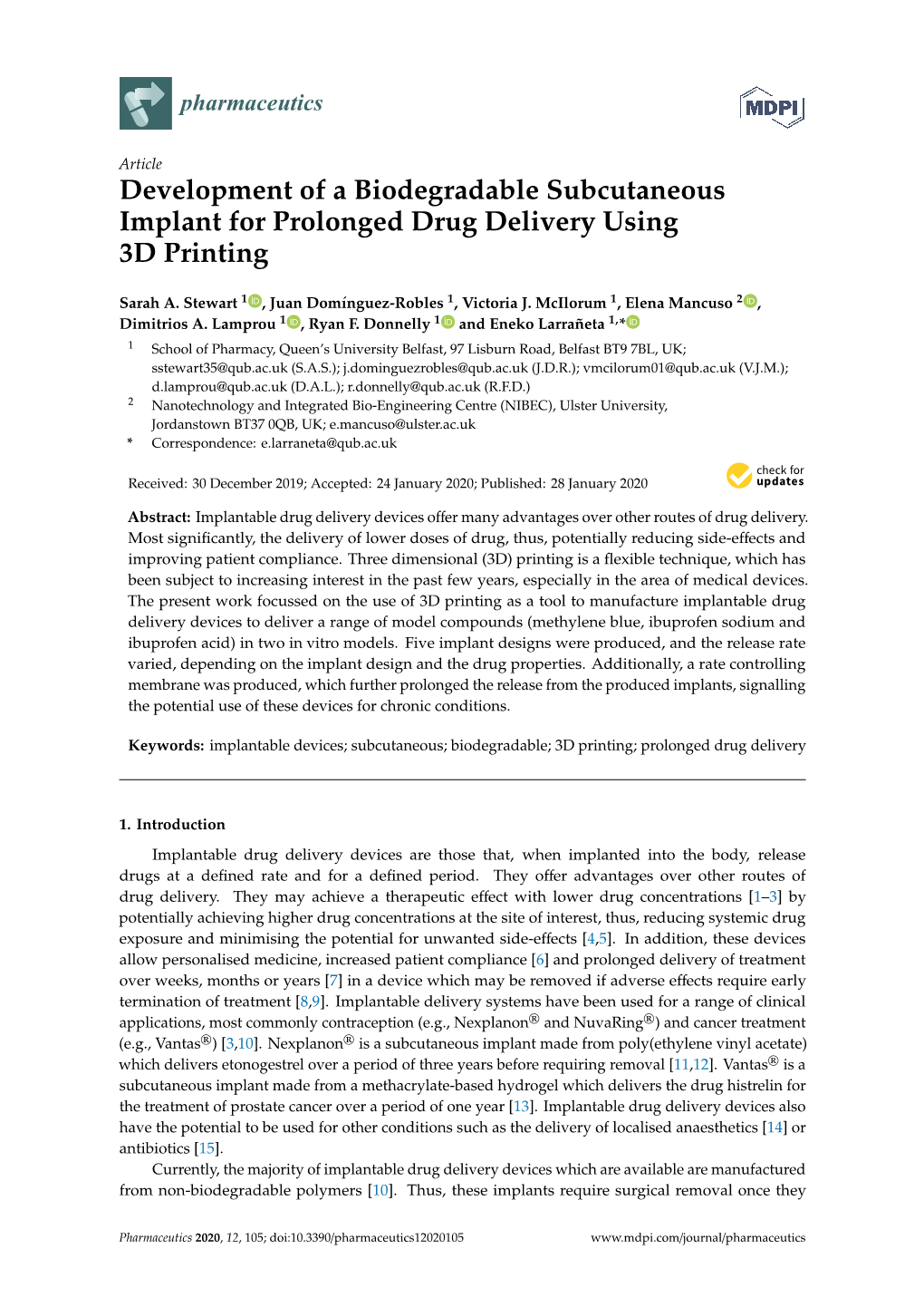 Development of a Biodegradable Subcutaneous Implant for Prolonged Drug Delivery Using 3D Printing