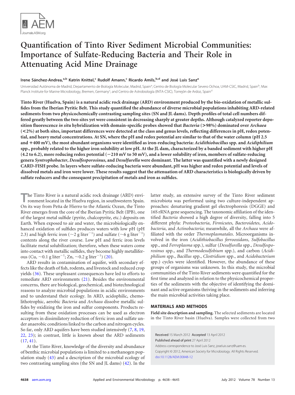 Quantification of Tinto River Sediment Microbial Communities