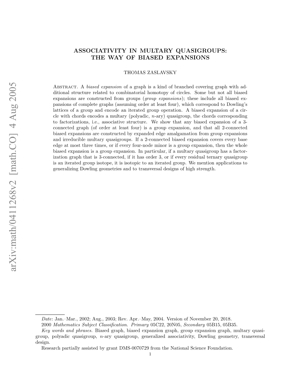 Arxiv:Math/0411268V2 [Math.CO] 4 Aug 2005 Design