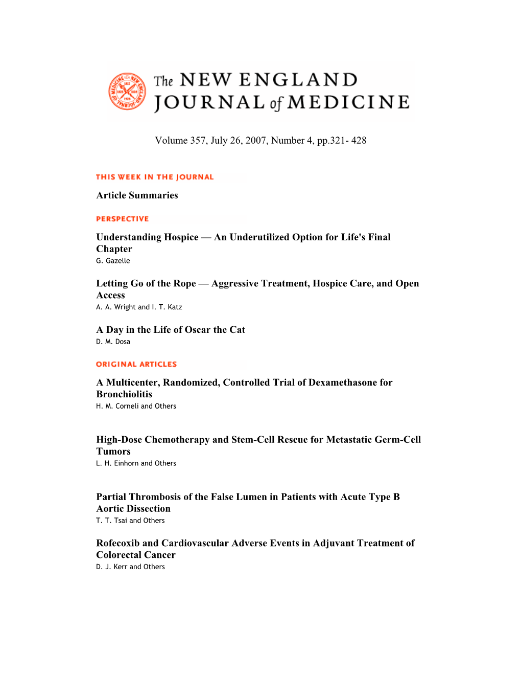 NEW ENGLAND JOURNAL of MEDICINE