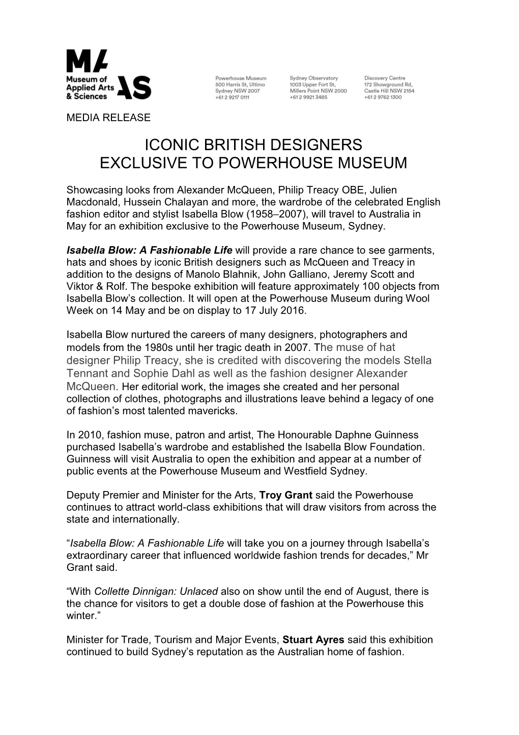 Iconic British Designers Exclusive to Powerhouse Museum