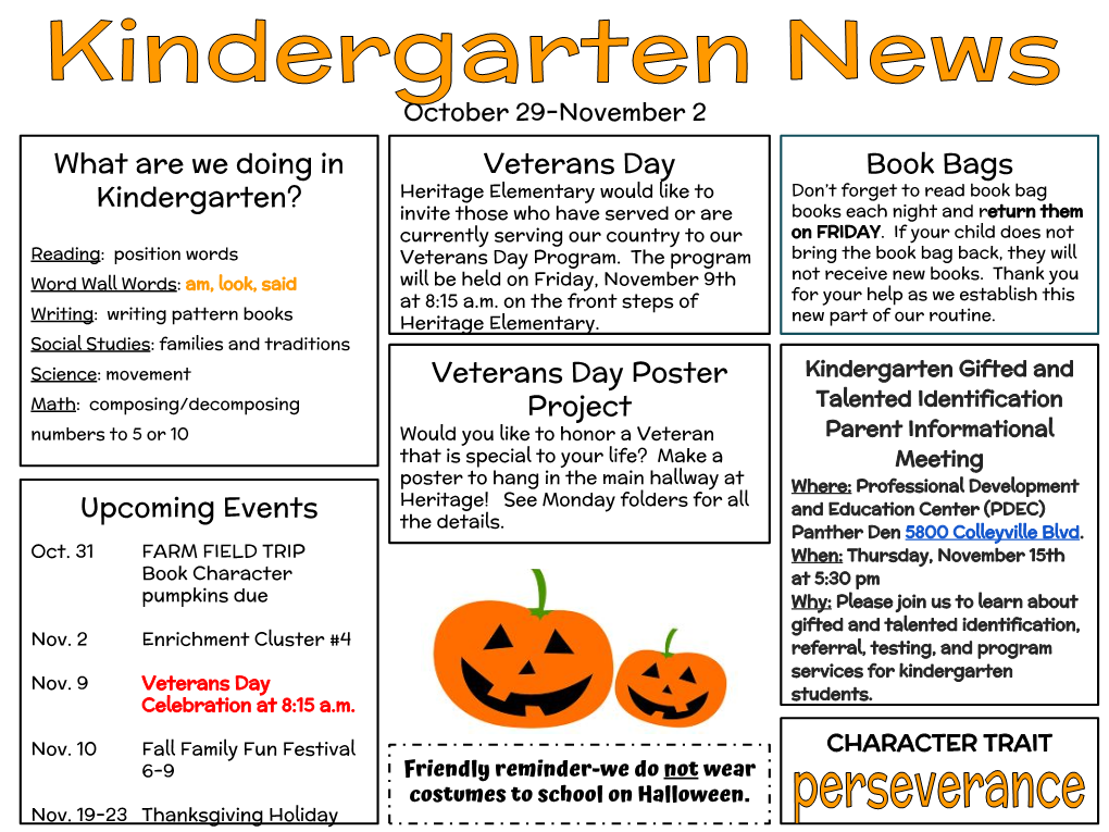 Upcoming Events What Are We Doing in Kindergarten?