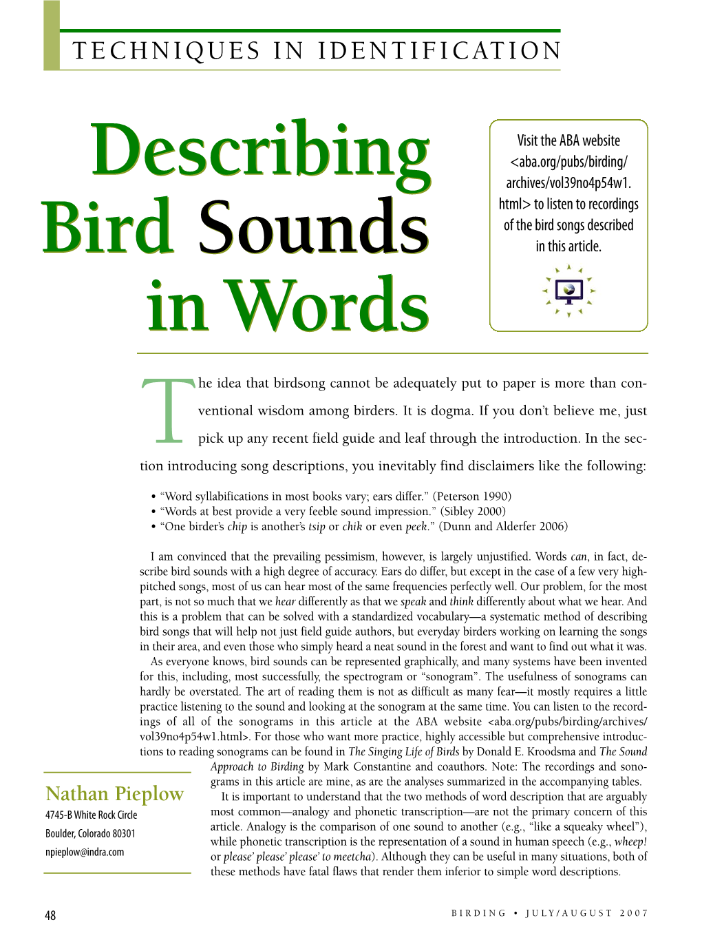 Describing Bird Sounds in Words