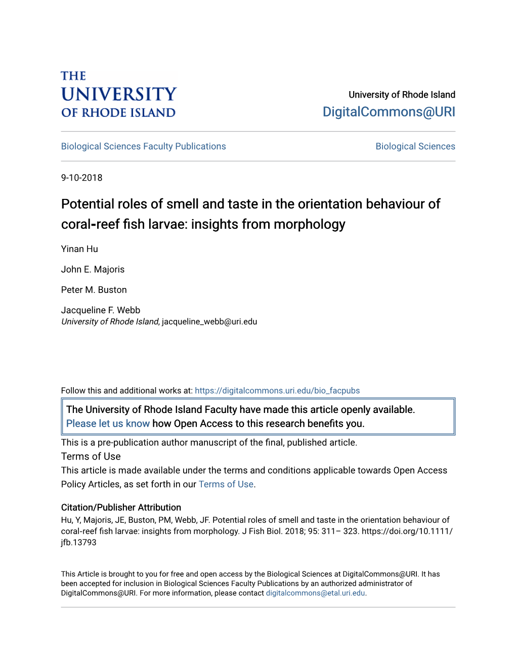 Reef Fish Larvae: Insights from Morphology