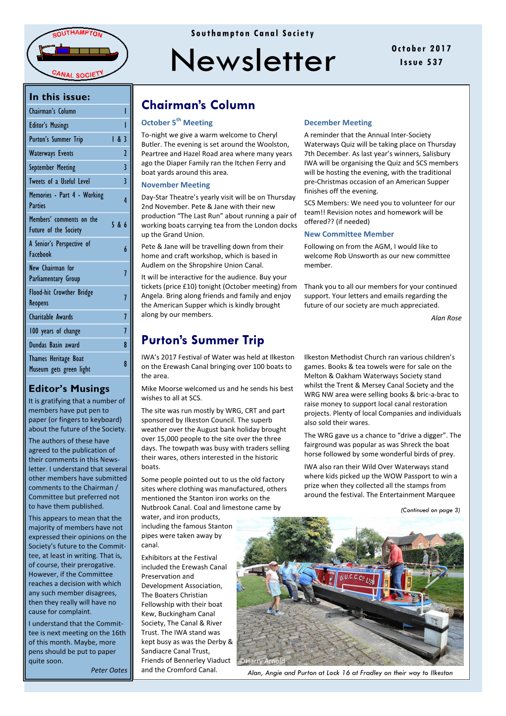 Chairman's Column Purton's Summer Trip