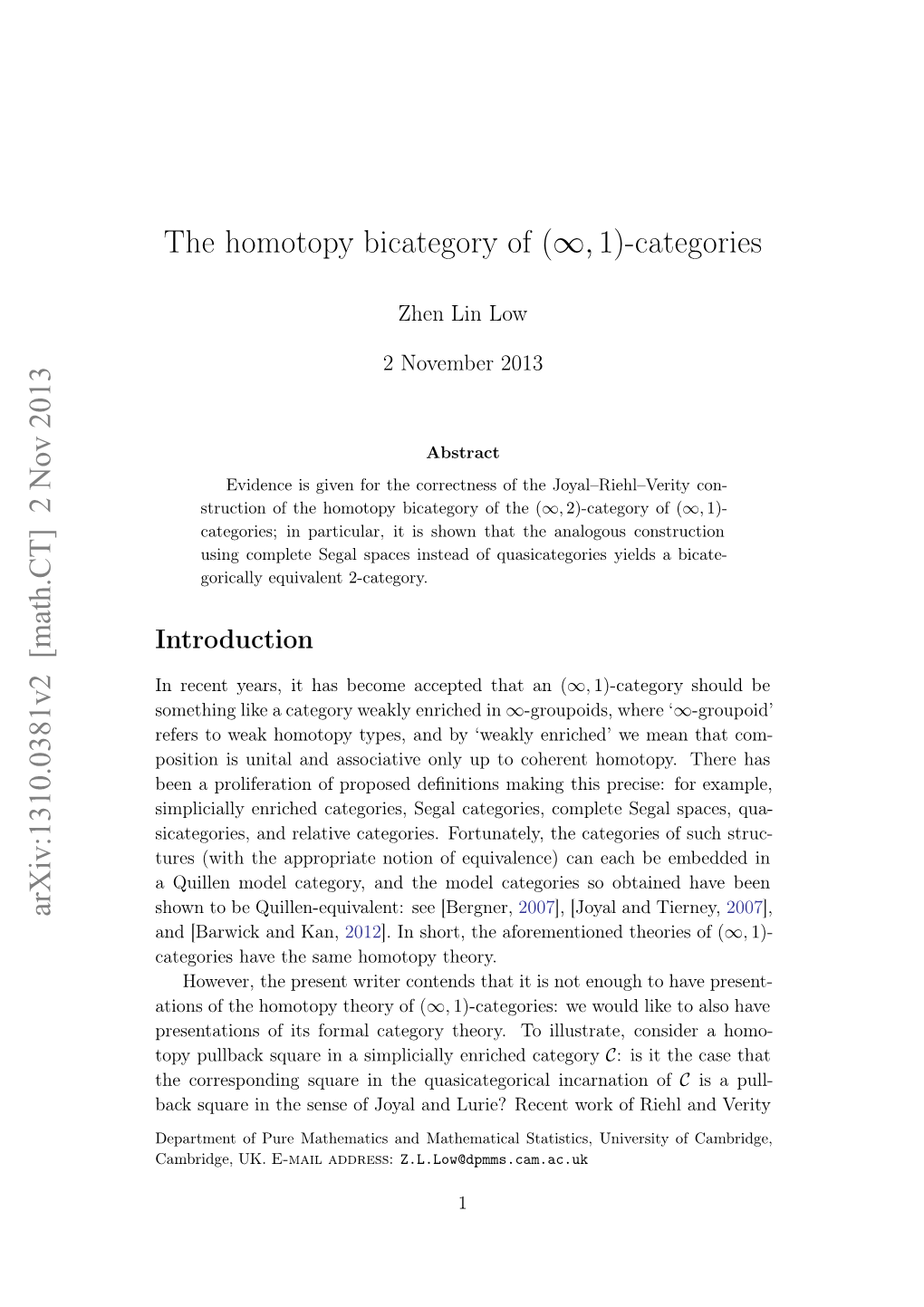 The Homotopy Bicategory of $(\Infty, 1) $-Categories