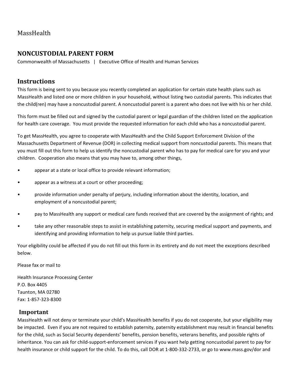 Noncustodial Parent Form