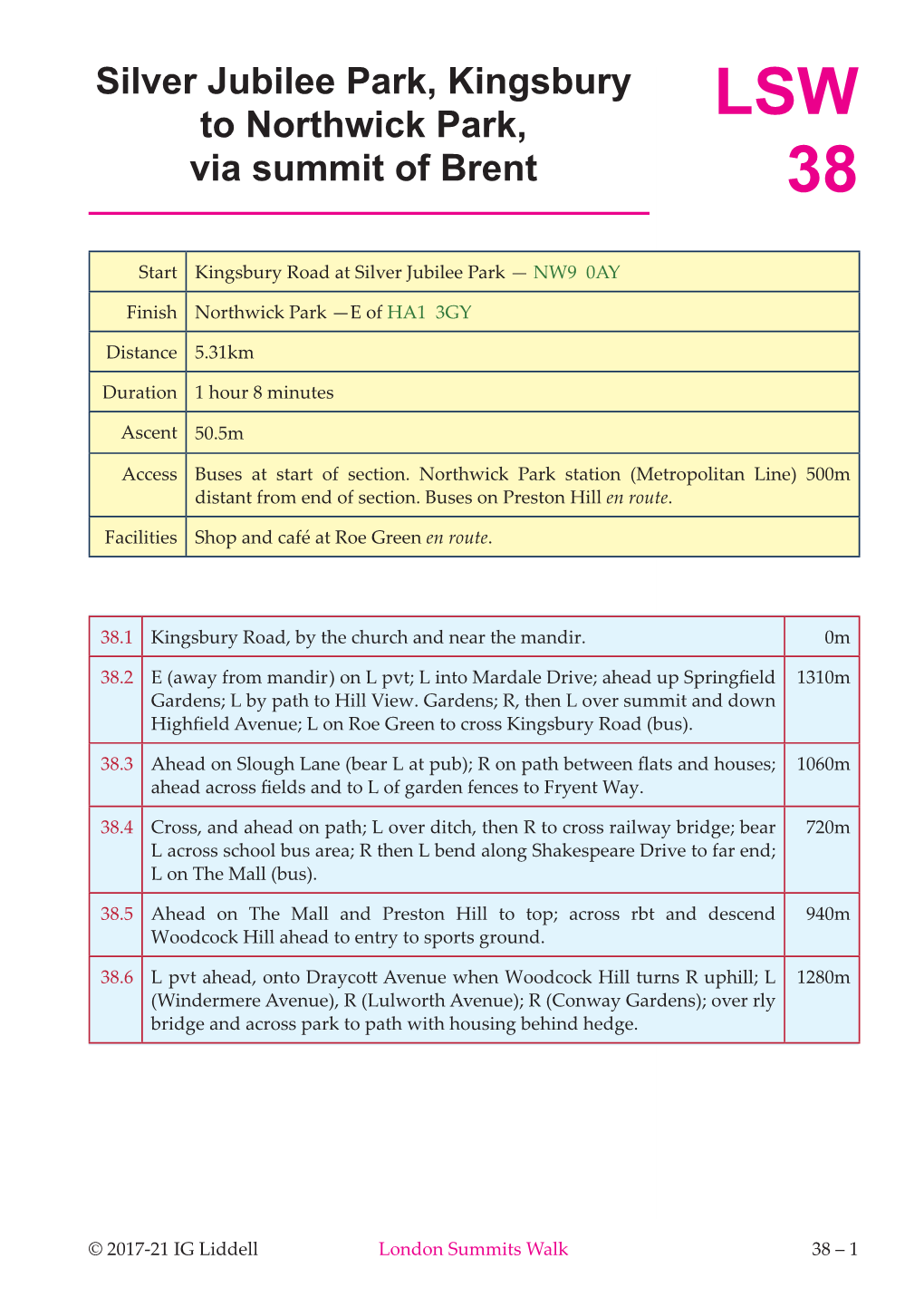 LSW 38 Silver Jubilee Park, Kingsbury to Northwick Park, Via Summit of Brent