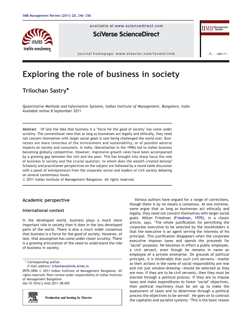 Exploring the Role of Business in Society