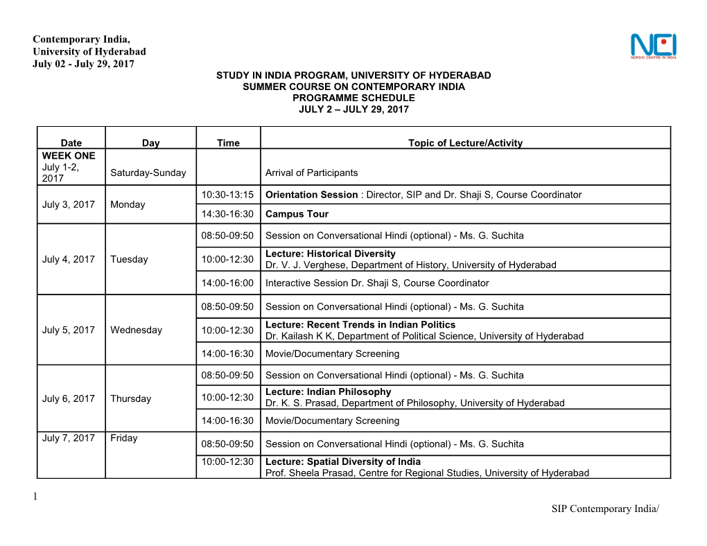 Study in India Program, University of Hyderabad