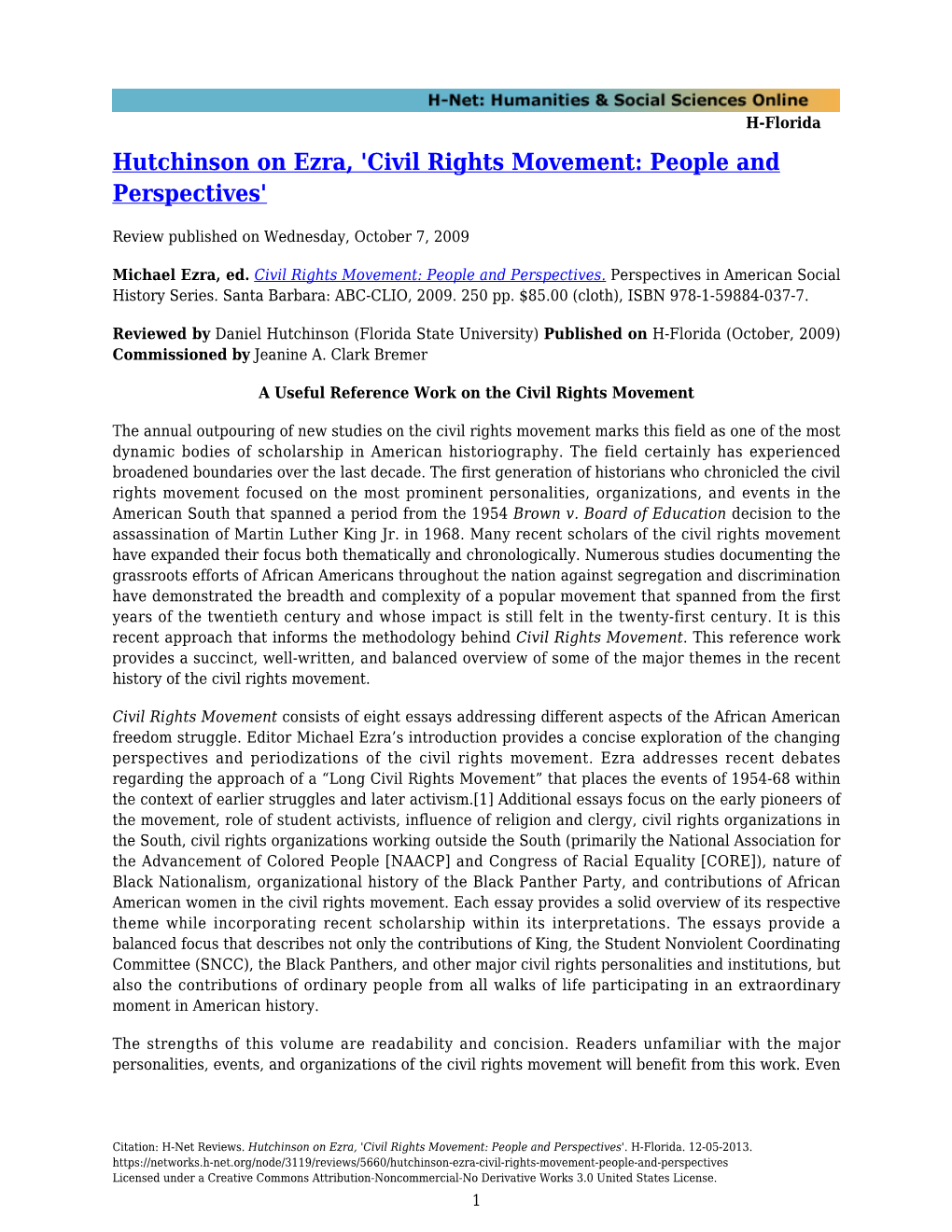 Hutchinson on Ezra, 'Civil Rights Movement: People and Perspectives'