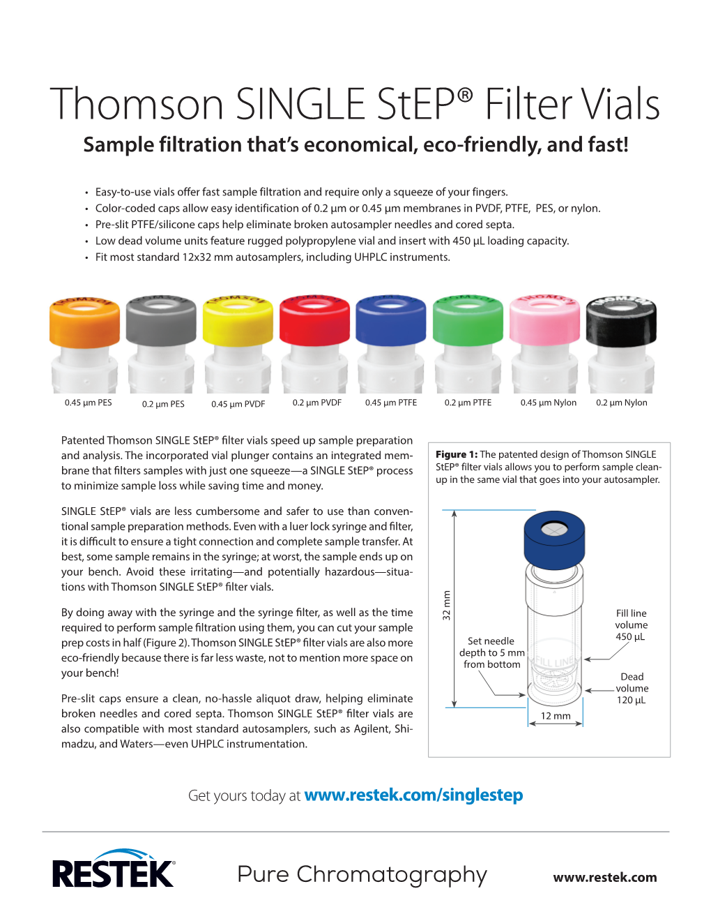 Thomson SINGLE Step® Filter Vials Sample Filtration That’S Economical, Eco-Friendly, and Fast!