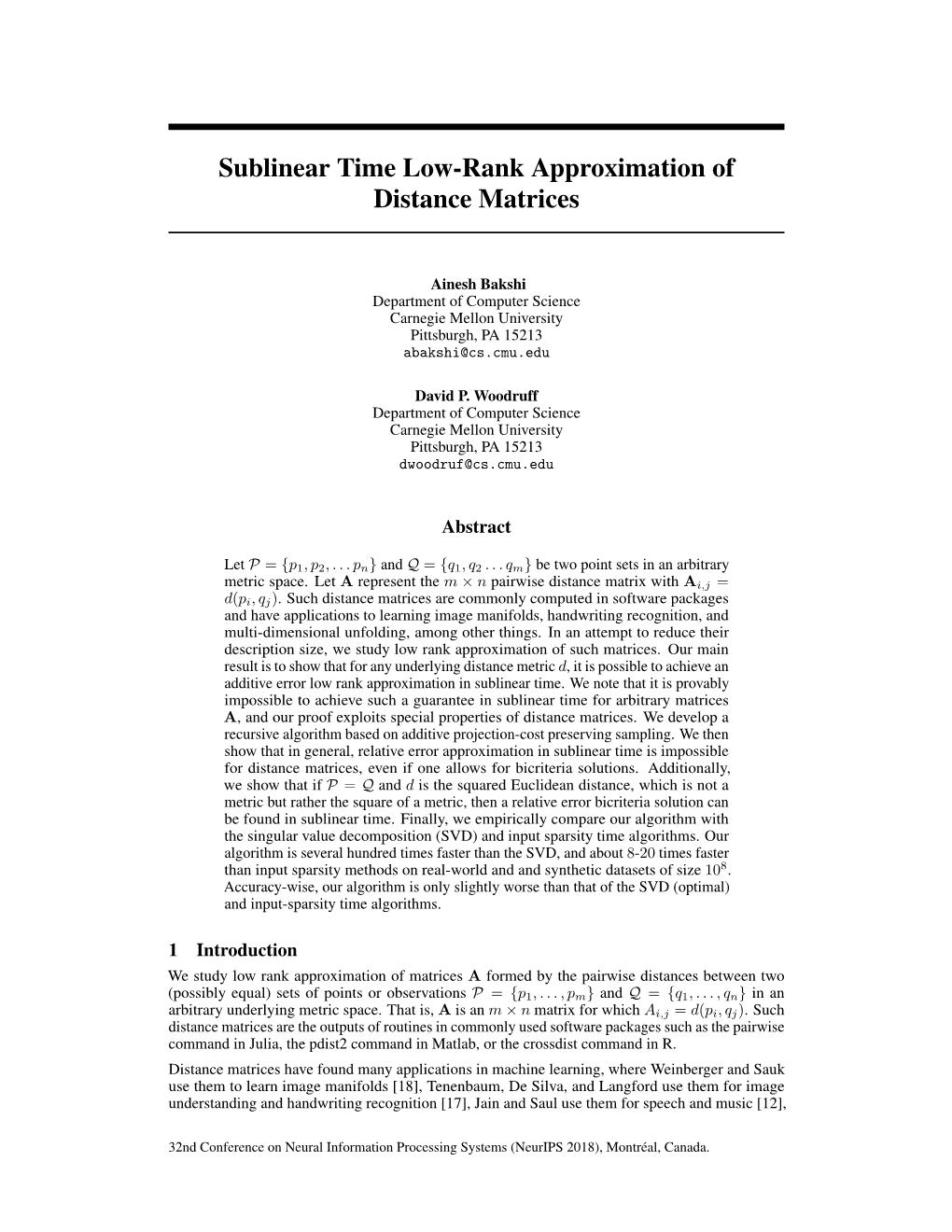 Sublinear Time Low-Rank Approximation of Distance Matrices