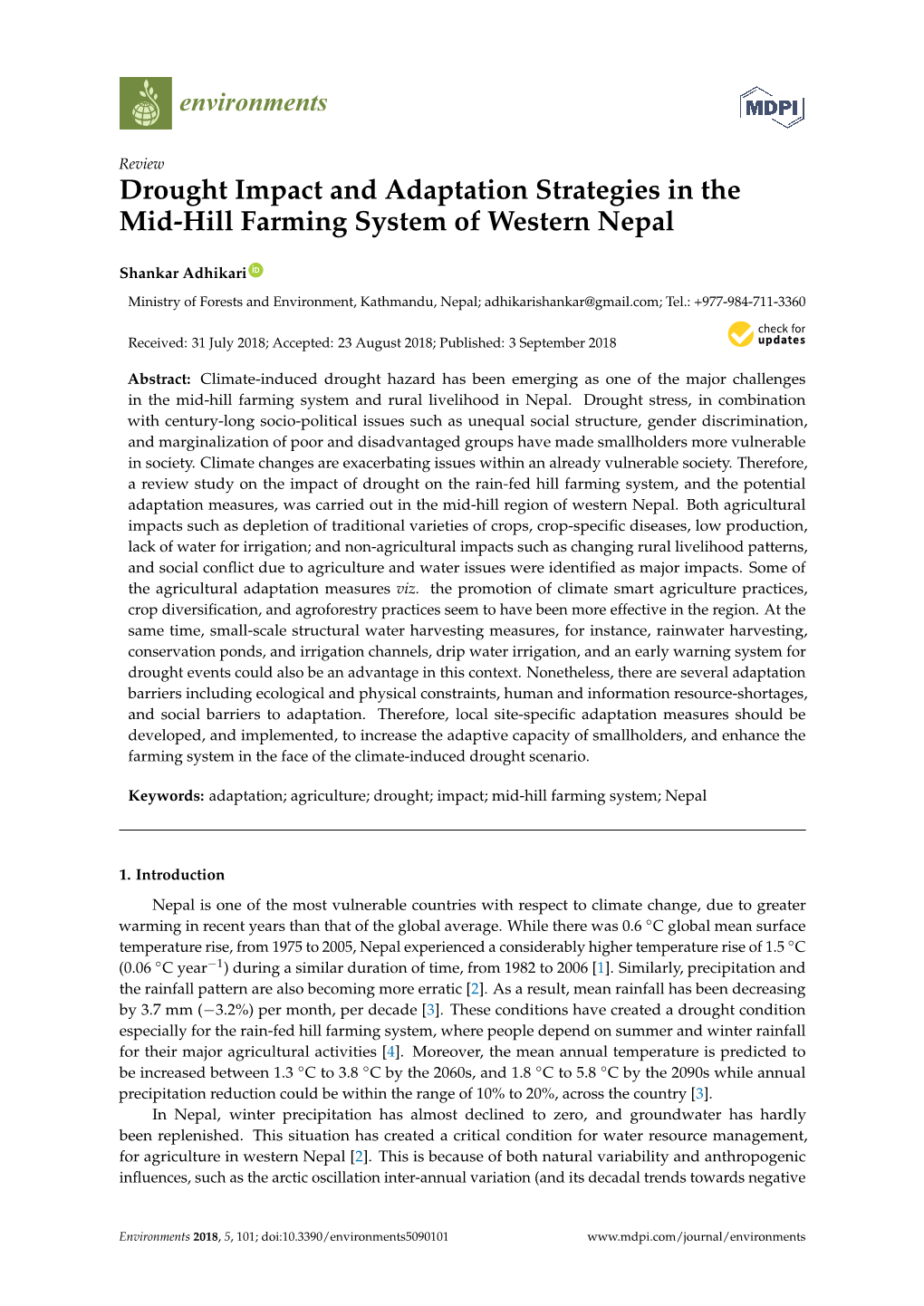 Drought Impact and Adaptation Strategies in the Mid-Hill Farming System of Western Nepal