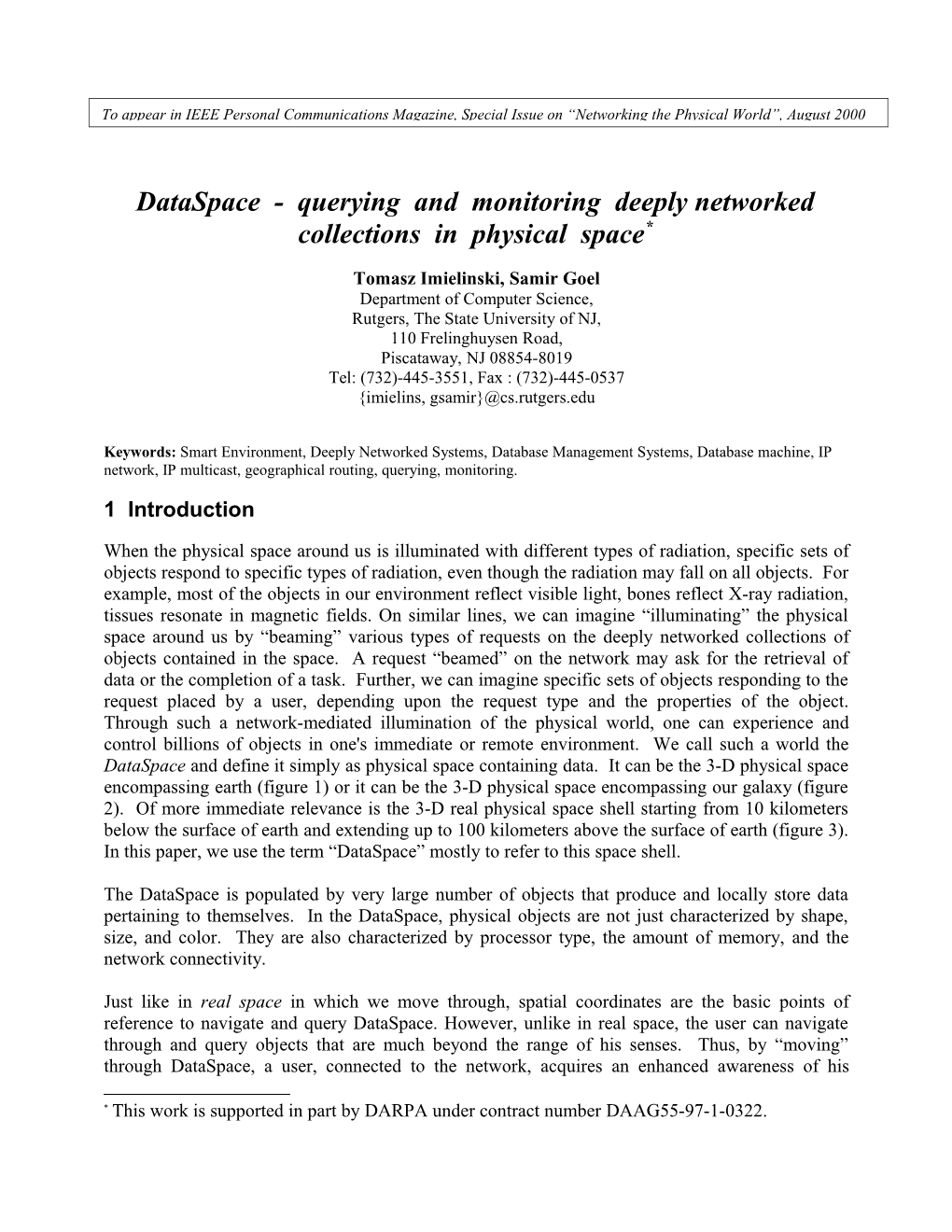 Dataspace - Querying and Monitoring Deeply Networked Collections in Physical Space *