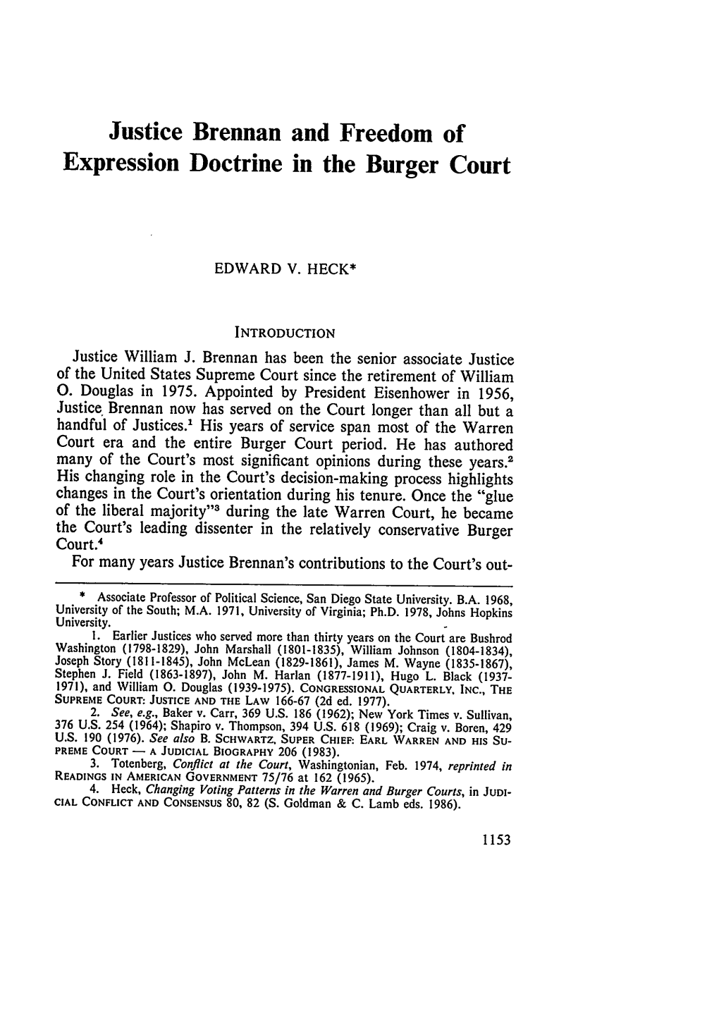 Justice Brennan and Freedom of Expression Doctrine in the Burger Court