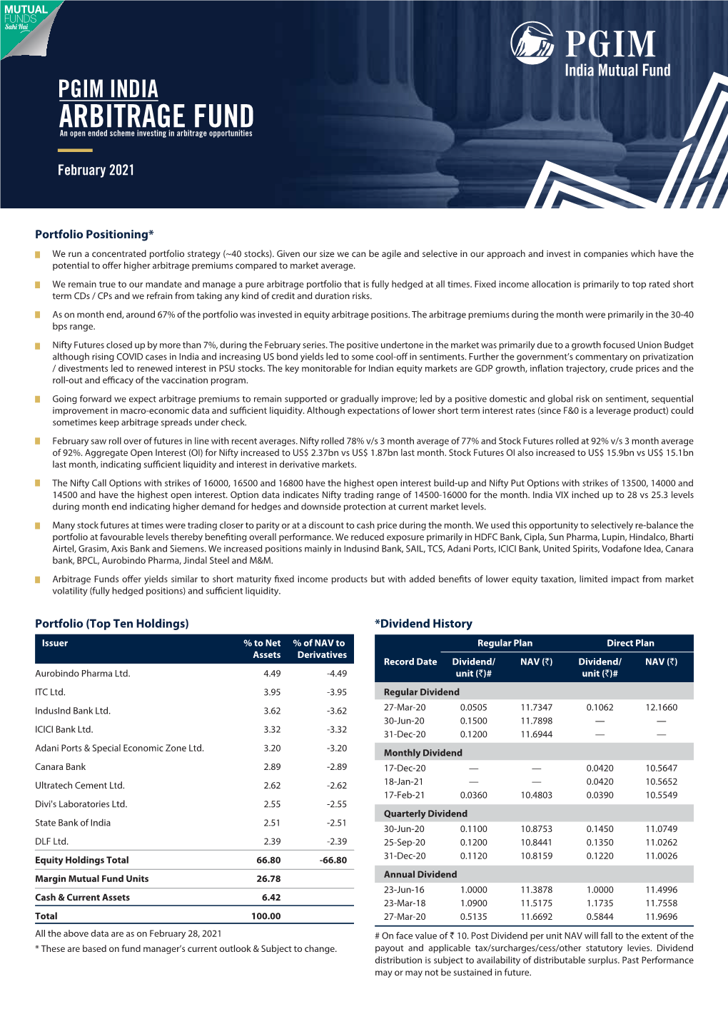 PGIM INDIA ARBITRAGE FUND an Open Ended Scheme Investing in Arbitrage Opportunities