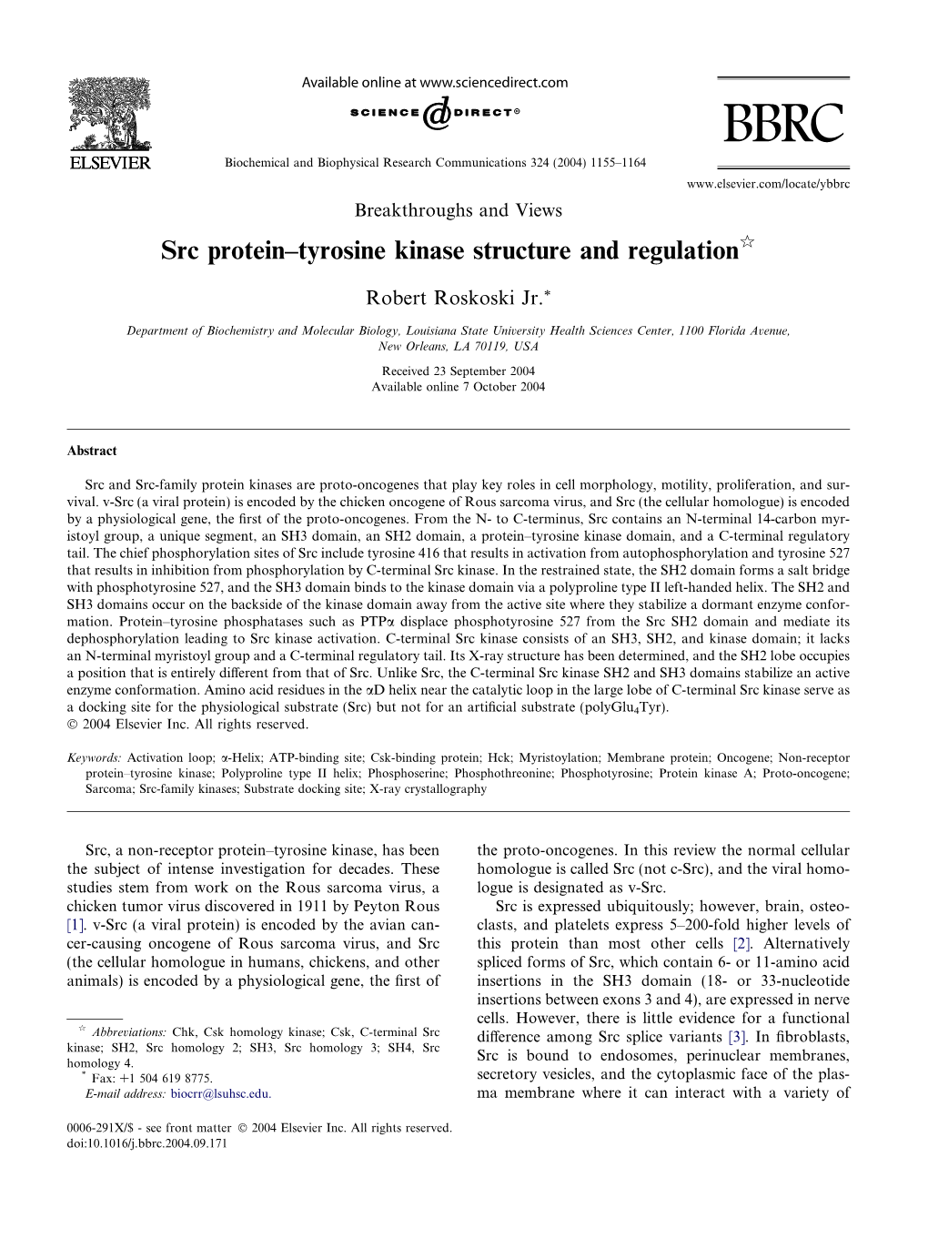 Src Protein–Tyrosine Kinase Structure and Regulationq
