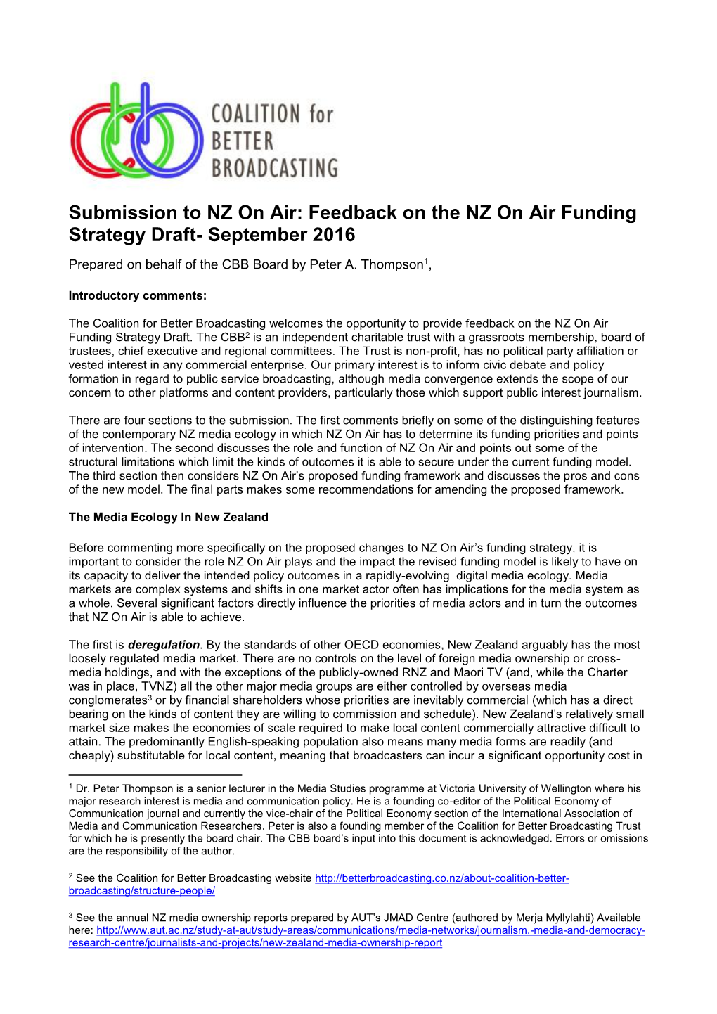 Feedback on the NZ on Air Funding Strategy Draft- September 2016