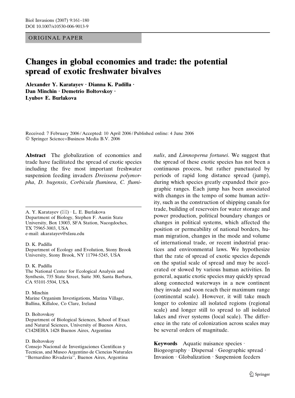 The Potential Spread of Exotic Freshwater Bivalves