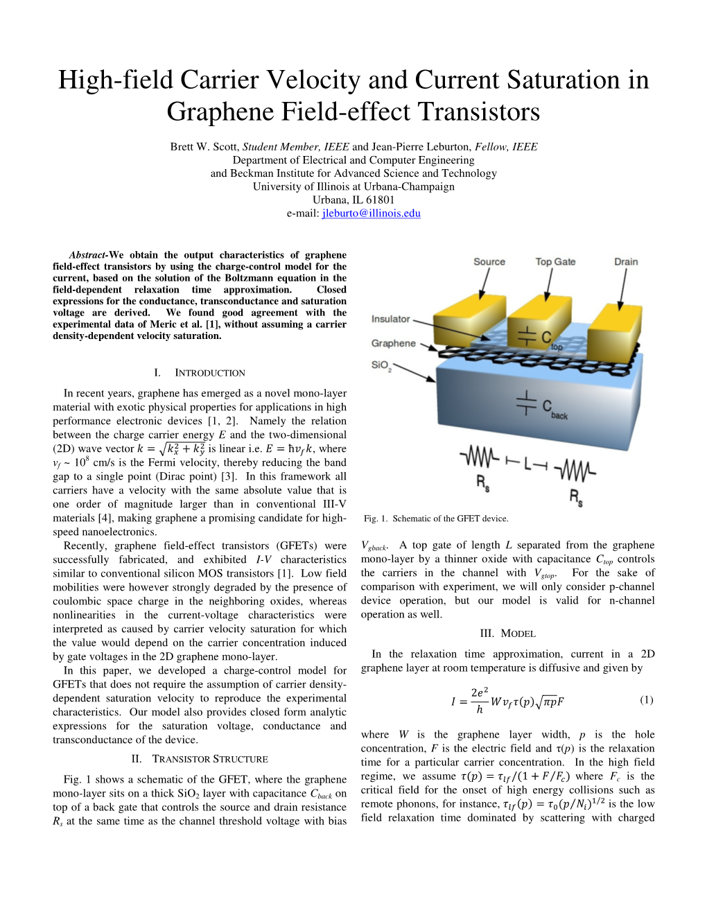 High-Field Carrier Velocity and Current Saturation in Graphene Field-Effect Transistors