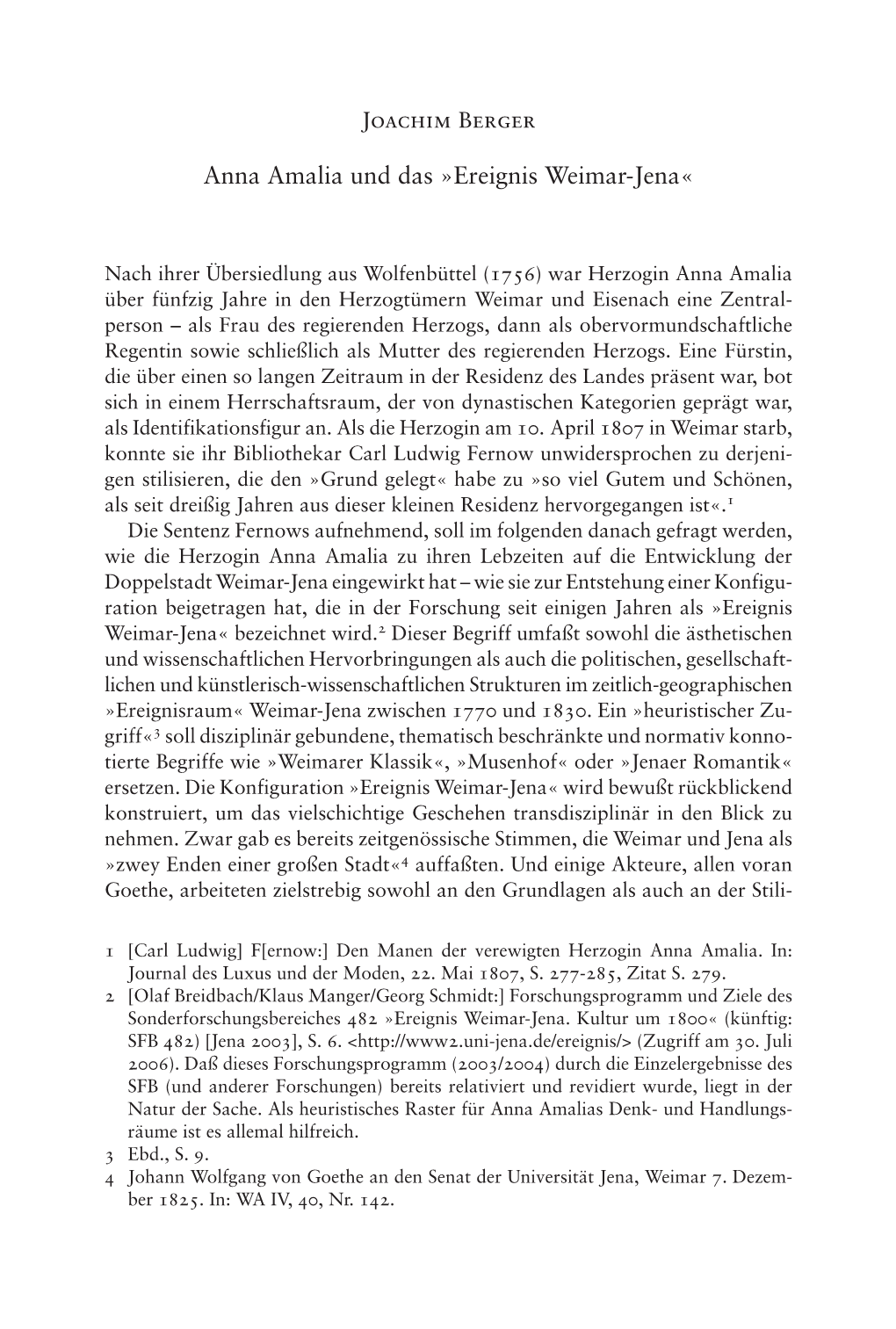 Anna Amalia Und Das »Ereignis Weimar-Jena«
