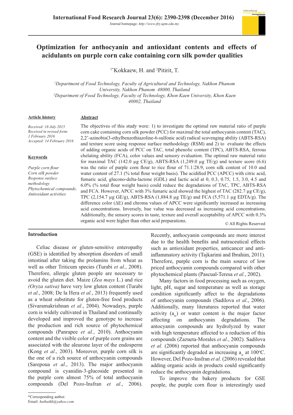 Optimization for Anthocyanin and Antioxidant Contents and Effects of Acidulants on Purple Corn Cake Containing Corn Silk Powder Qualities