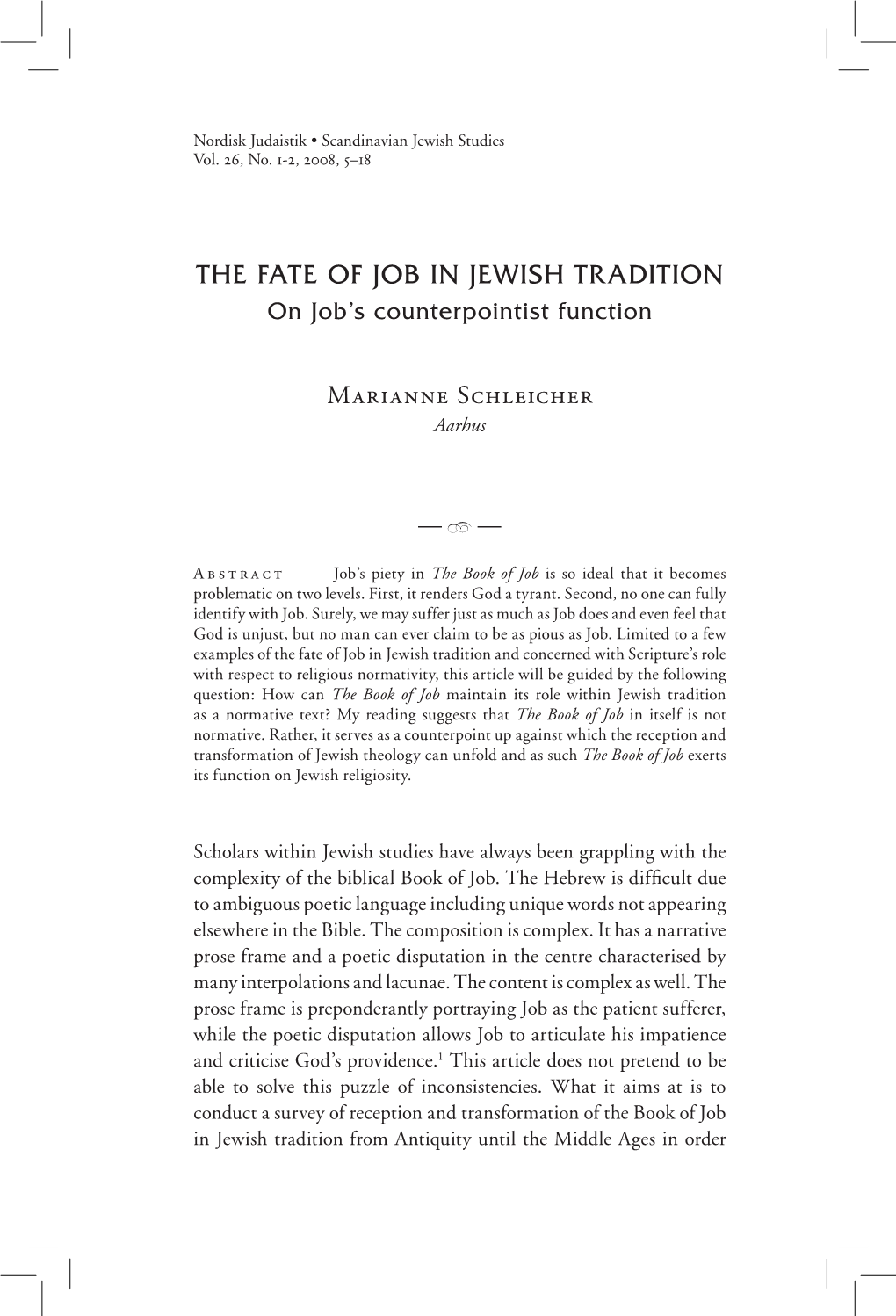 THE FATE of JOB in JEWISH TRADITION on Job’S Counterpointist Function