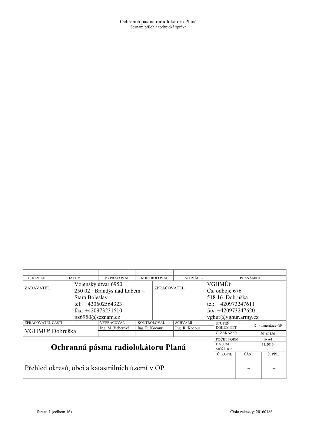 Ochranná Pásma Radiolokátoru Planá Seznam Příloh a Technická Zpráva