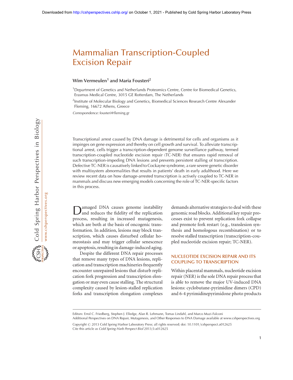 Mammalian Transcription-Coupled Excision Repair