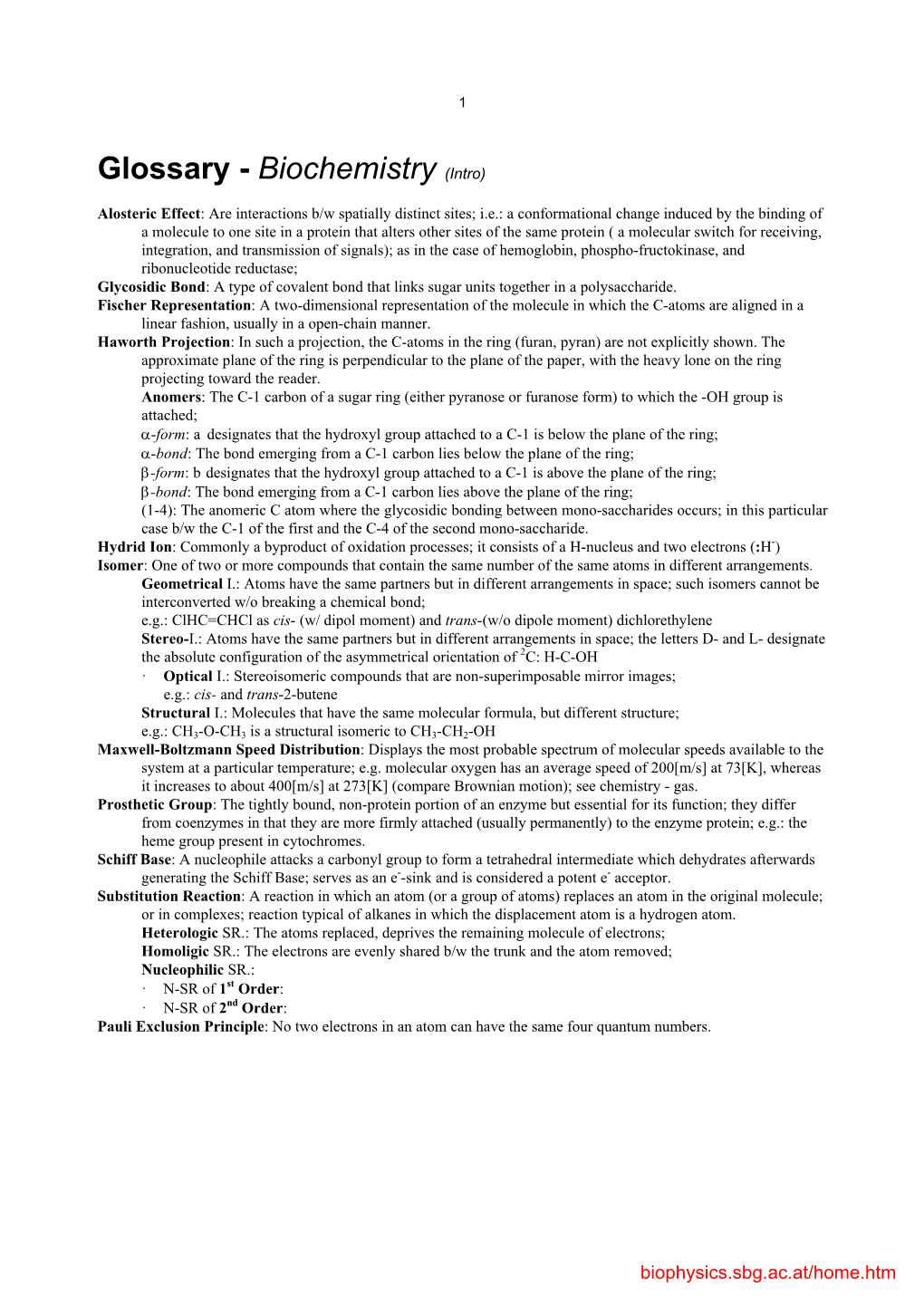 Glossary - Biochemistry (Intro)