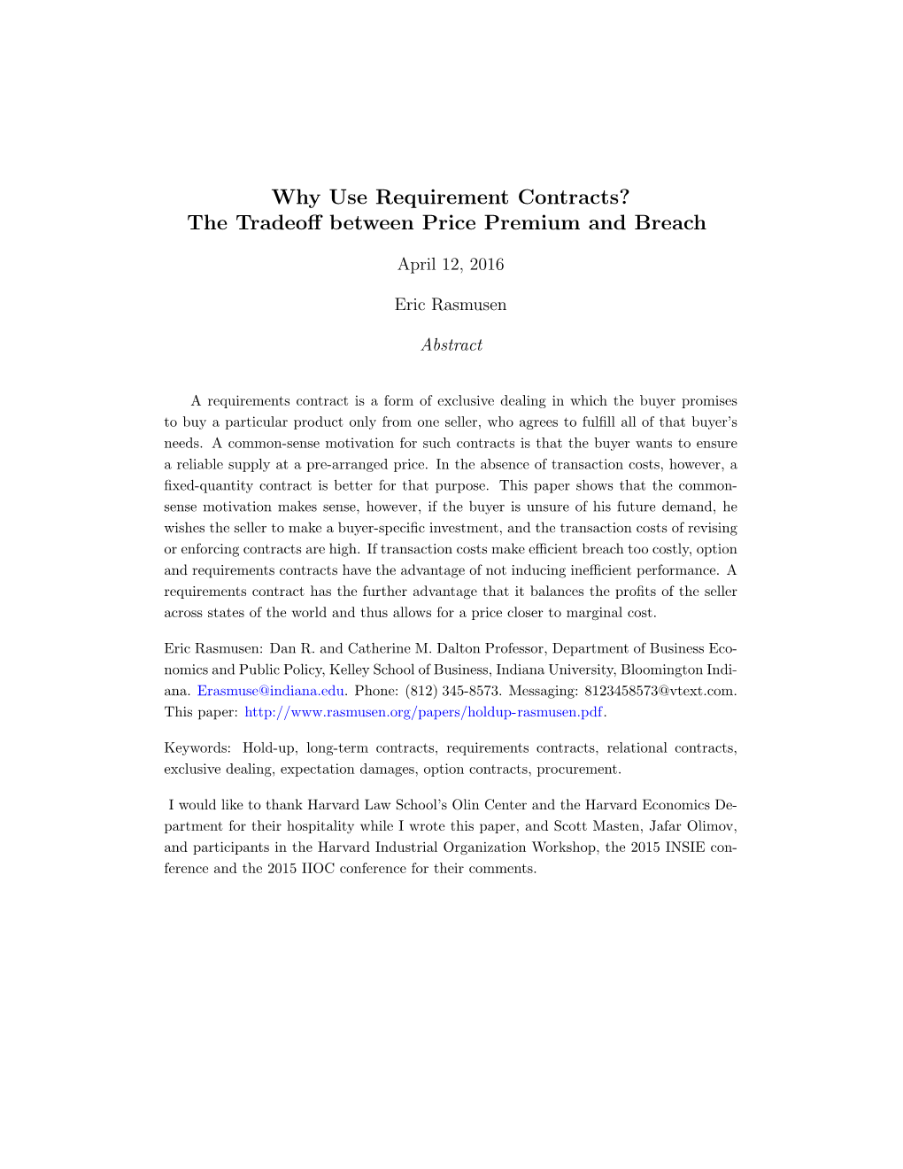 Why Use Requirement Contracts? the Tradeoff Between Price Premium