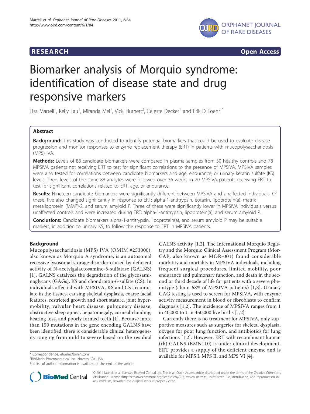 Biomarker Analysis of Morquio Syndrome