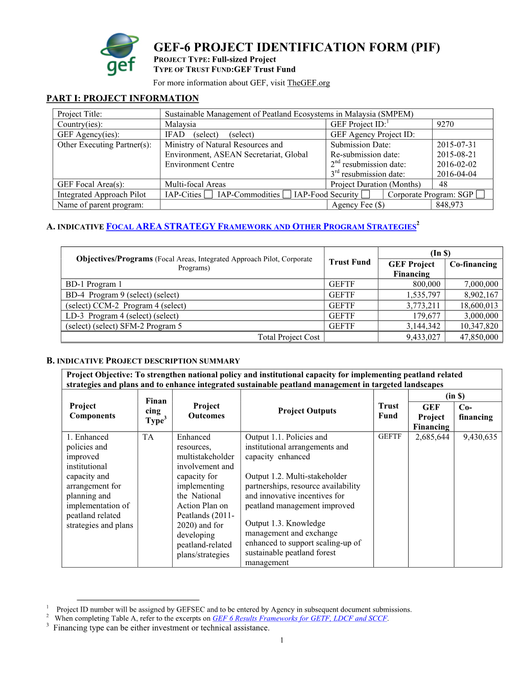 Gef-6 Project Identification Form (Pif)