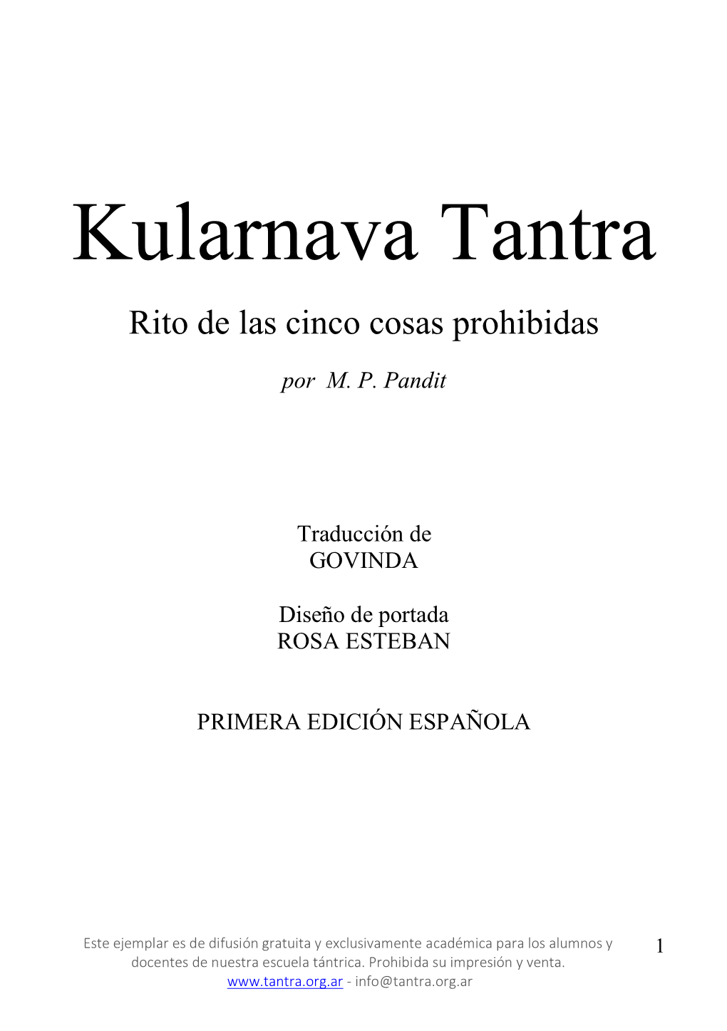 Kularnava Tantra (Rito De Las Cinco Cosas Prohibidas)