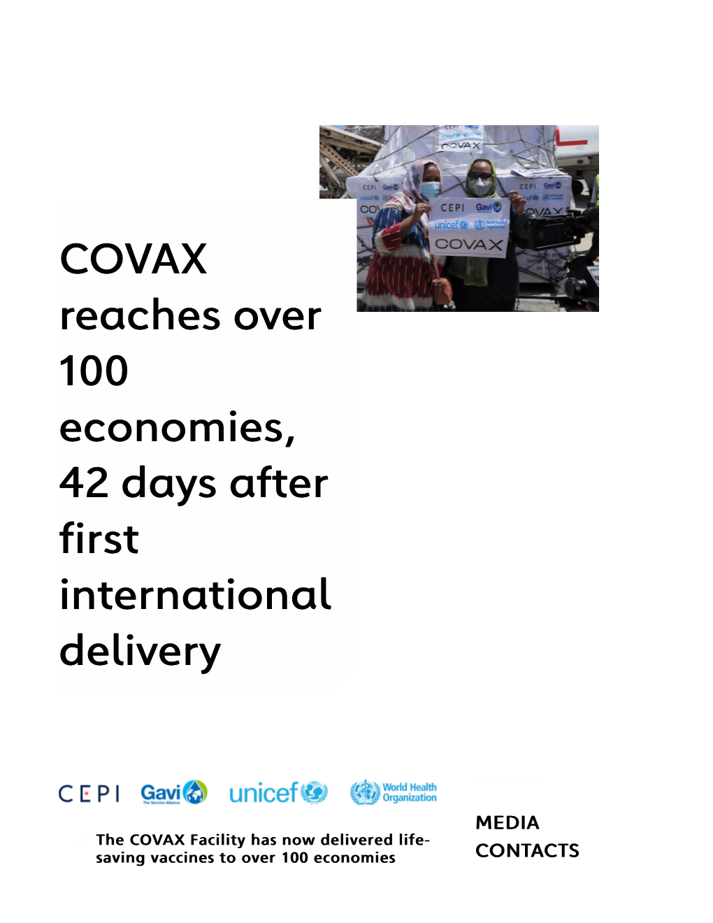 COVAX Reaches Over 100 Economies, 42 Days After First International Delivery