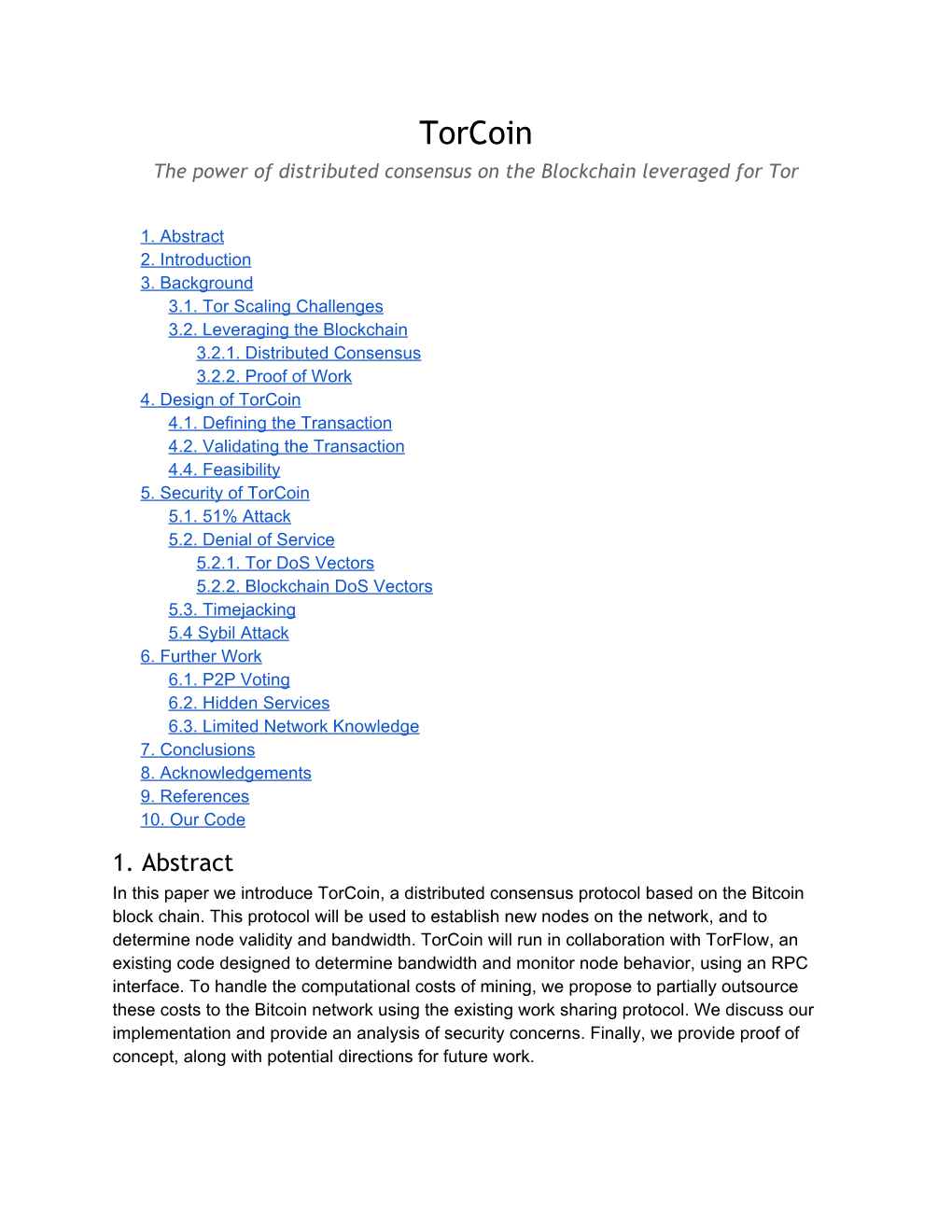 Torcoin the Power of Distributed Consensus on the Blockchain Leveraged for Tor