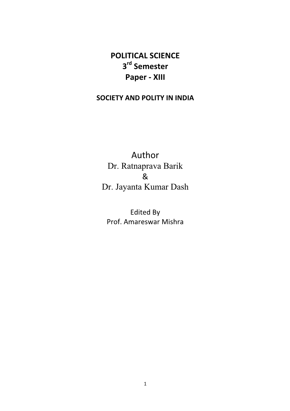 Paper-13 SOCIETY and POLITY in INDIA