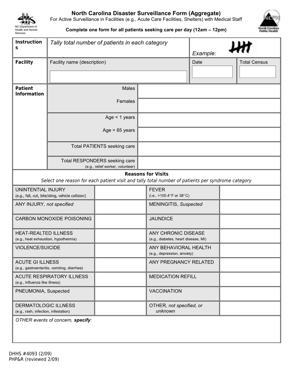 Natural Disaster Morbidity Report Form