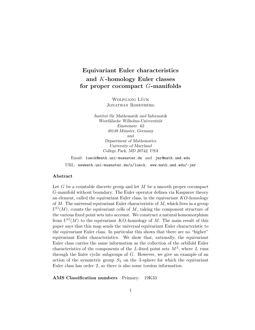 Equivariant Euler Characteristics and K-Homology Euler Classes for Proper Cocompact G-Manifolds