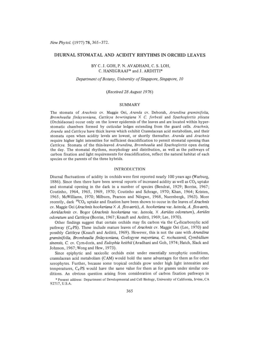 Diurnal Stomatal and Acidity Rhythms in Orchid Leaves