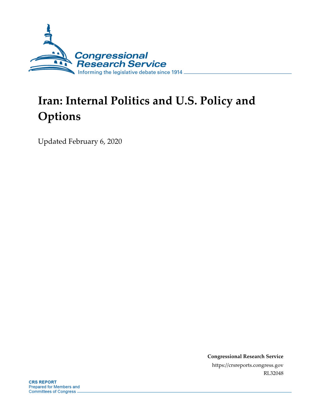 Iran: Internal Politics and U.S. Policy and Options