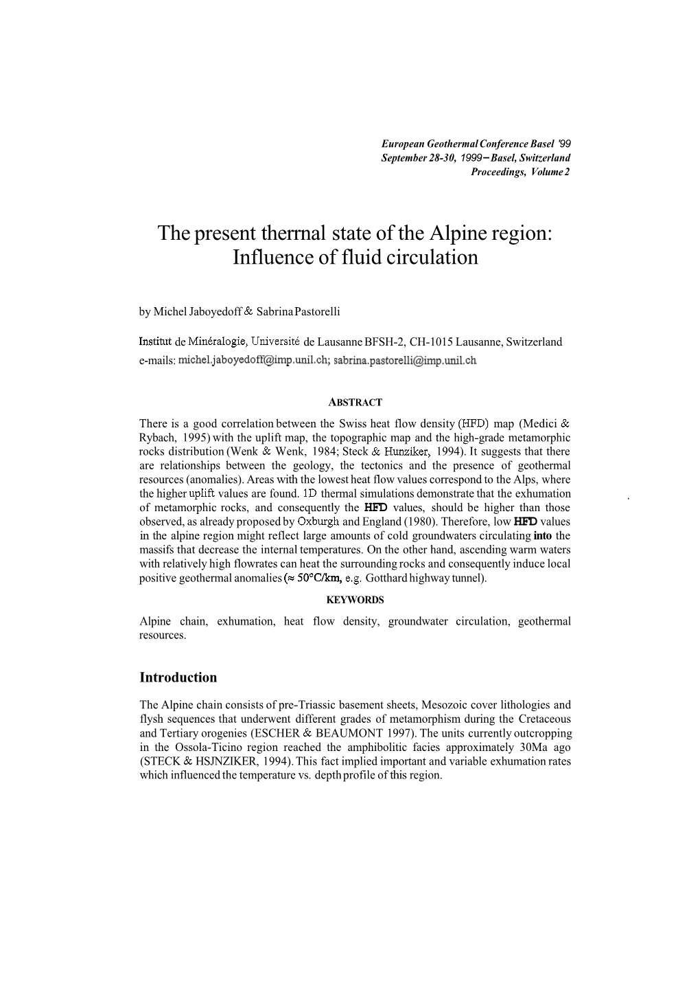 The Present Therrnal State of the Alpine Region: Influence of Fluid Circulation