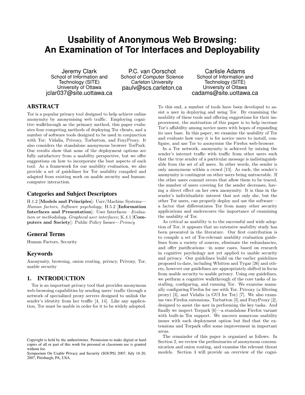 Usability of Anonymous Web Browsing: an Examination of Tor Interfaces and Deployability