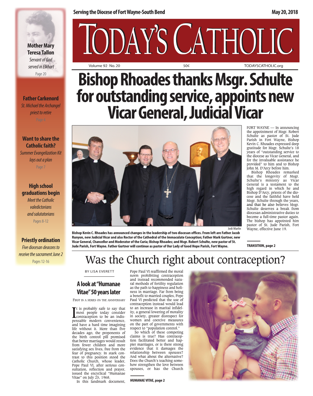 Bishop Rhoades Thanks Msgr. Schulte for Outstanding Service, Appoints