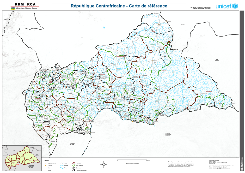 République Centrafricaine - Carte De Référence Pour Usage Humanitaire Uniquement Date De Production : Mars 2015